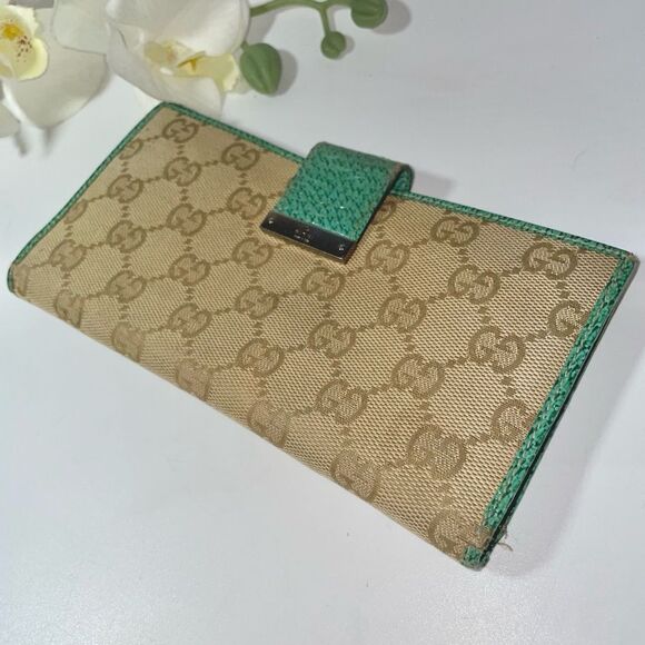 Gucci Tan and Green Continental Wallet - Picture 16 of 16